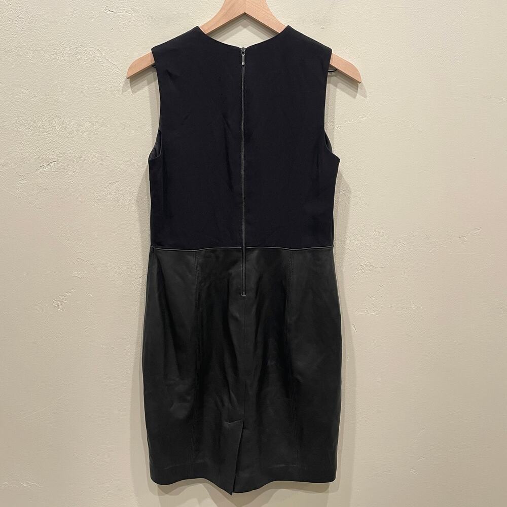Vince Sleeveless Leather Ponte Combo Sheath Dress Black - Size: 6 - Picture 4 of 13